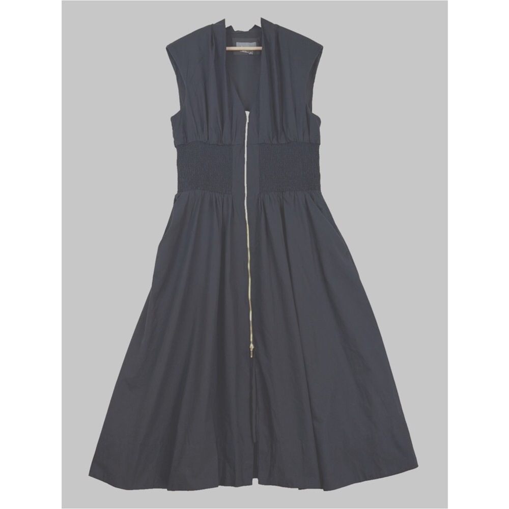 Anthropologie dark ink blue Tommie cup-sleeve Maxi Dress with Front Zip
